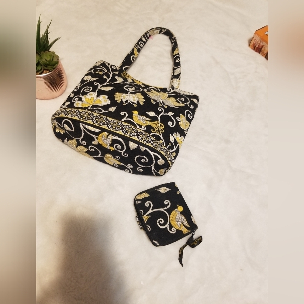 Vera Bradley Black and Yellow Floral Bag Set